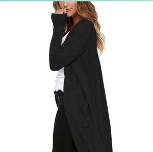 Long Cable Knit Cardigan Black -size large-